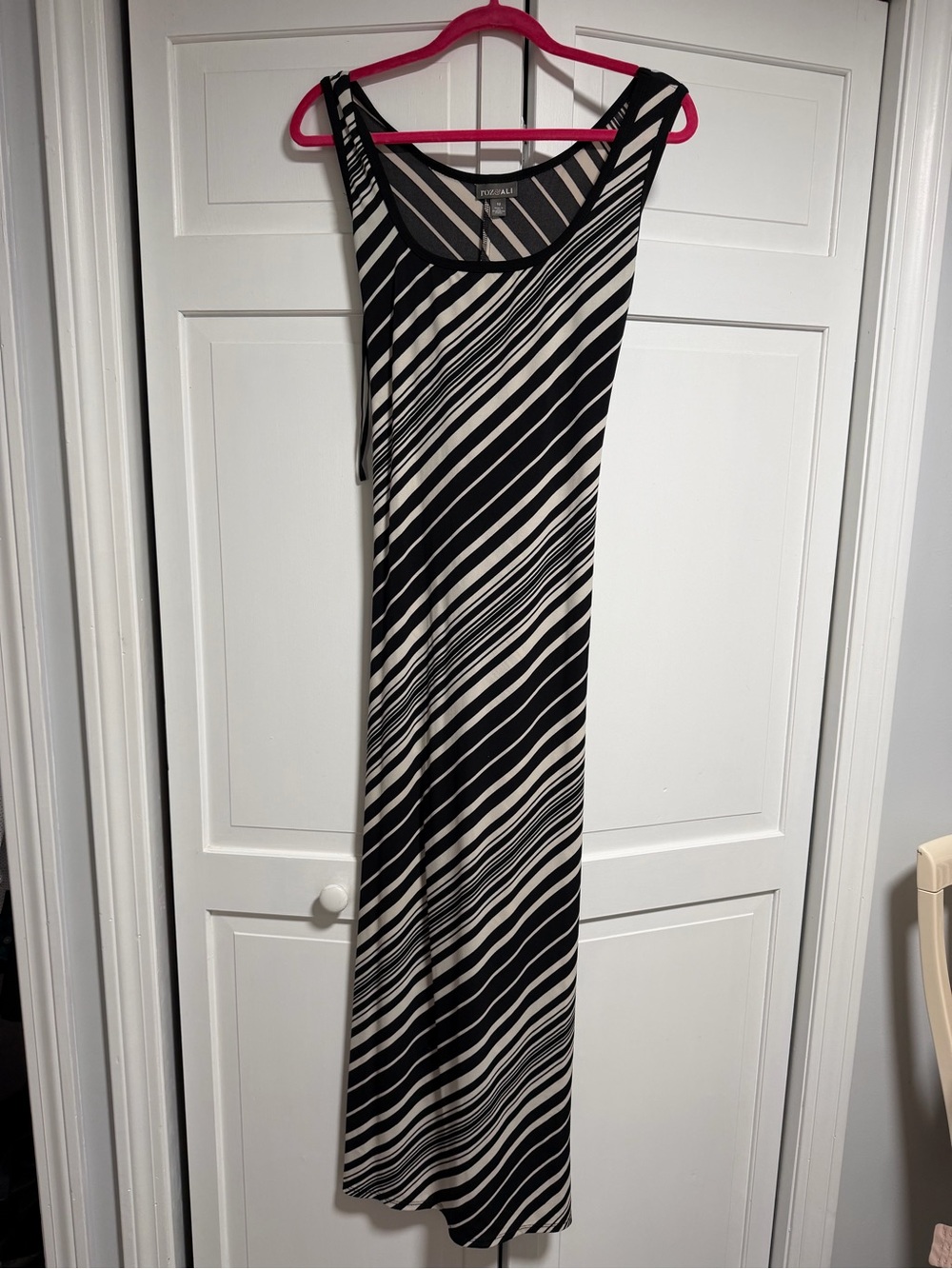 Roz & Ali Black and White Diagonal Stripe Maxi Dress